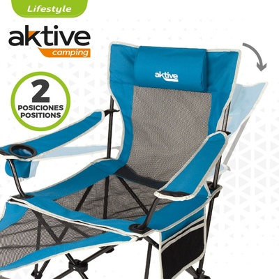 Aktive Steel Frame Hammock Chair Blue 152x75x54cm - 600D Polyester Swing Chair with Cushion & Cup Holders