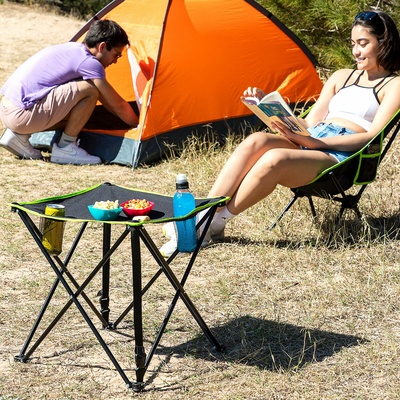Cafolby Folding Camping Table with Cover - Ultra-Lightweight 48x48cm Textile Table