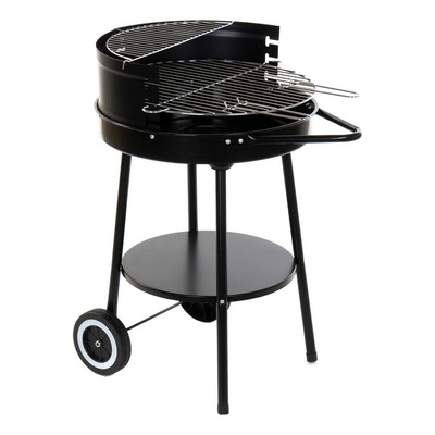 DKD Home Decor Portable Charcoal Barbecue with Wheels - Compact BBQ Grill 59x49.5x82cm - Black Steel Mobile Garden Grill