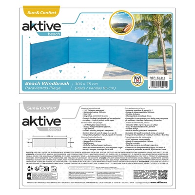 Aktive 53441 Beach Windscreen 300x85cm - 3 Panel Foldable Wind Blocker with UV30 Protection & Carry Bag