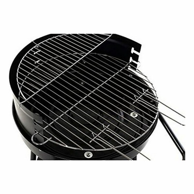 DKD Home Decor Portable Charcoal Barbecue with Wheels - Compact BBQ Grill 59x49.5x82cm - Black Steel Mobile Garden Grill