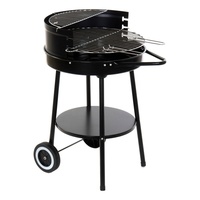 DKD Home Decor Portable Charcoal Barbecue with Wheels - Compact BBQ Grill 59x49.5x82cm - Black Steel Mobile Garden Grill